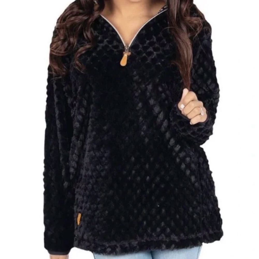 Simply Southern Black Fuzzy Quarter Zip Pullover
